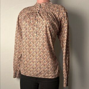 ba&sh Ines Peasant Blouse Pink Floral Print Long Sleeve 100%Cotton Size 2